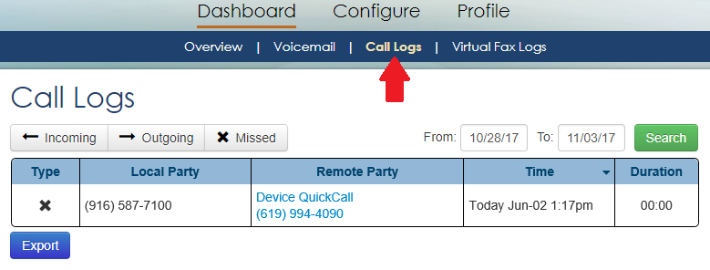 call logs dashboard