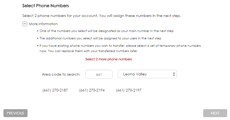 select phone numbers